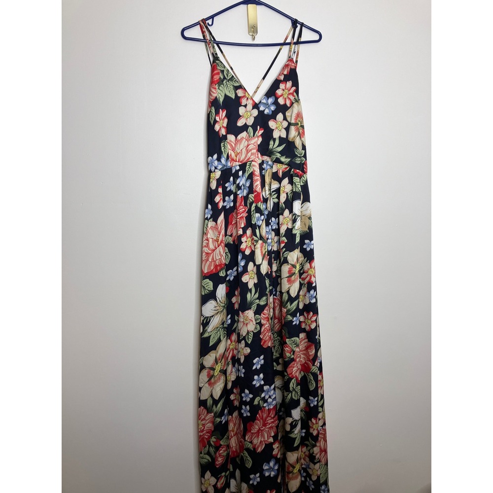 Lucy Paris Maxi Dress Womens S Navy Floral Excellent V-Neck Strappy Open Back
